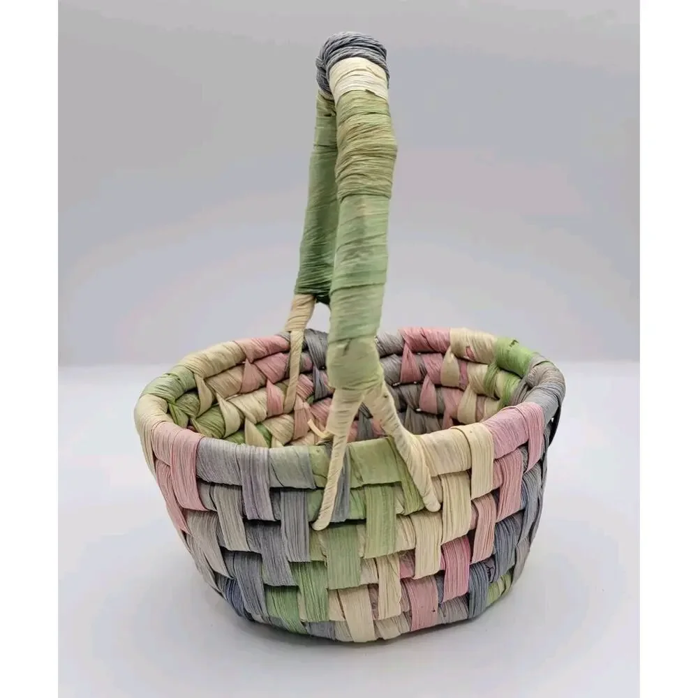 Lot Of 3 Department 56 Pastel Raffia Woven Miniature Spring Easter Baskets Decor